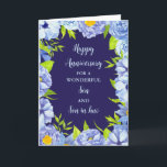 Floral Son & Son in Law Wedding Jubiläum Karte<br><div class="desc">Glückliche Hochzeitskarte für Sohn und Sohn im Jura mit wunderschönen Vintagen,  blauen Aquarellfarben-Blume und sentimentalem Vers.</div>