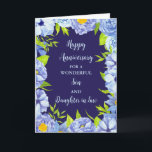 Floral Son & Tochter im Jura Hochzeitstag Karte<br><div class="desc">Glückliche Hochzeitskarte für Sohn und Tochter im Jura mit wunderschönen Vintag blauen Aquarellfarben-Blume und sentimentalem Vers.</div>