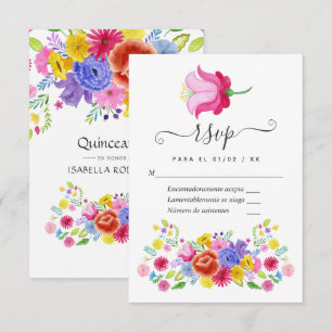 Floral spanische Fiesta Quinceañera RSVP Karte