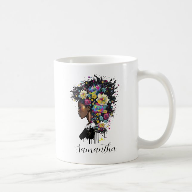 Floral Sparkling afrikanische Amerikanerin Kaffeetasse (Rechts)