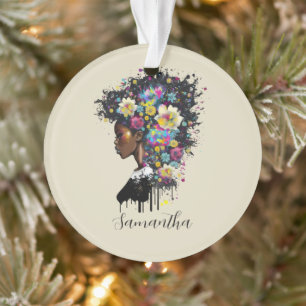 Floral Sparkling afrikanische Amerikanerin Ornament