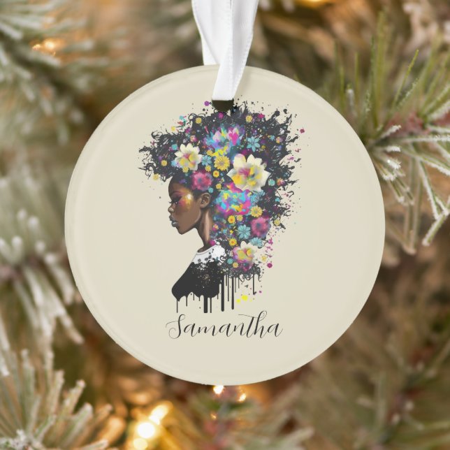 Floral Sparkling afrikanische Amerikanerin Ornament (Baum)
