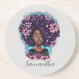 Floral Sparkling Afro Frau Getränkeuntersetzer