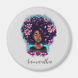 Floral Sparkling Afro Frau Magnet