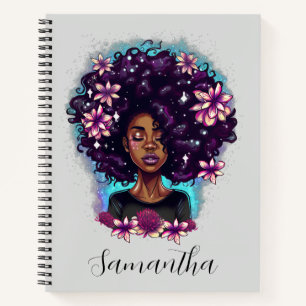 Floral Sparkling Afro Frau Notizbuch