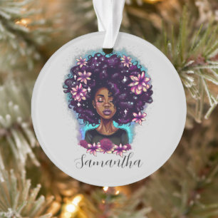 Floral Sparkling Afro Frau Ornament
