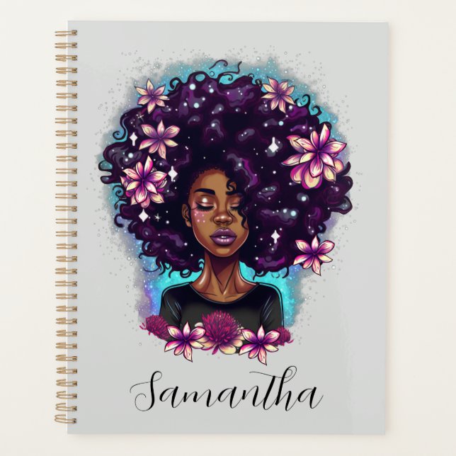Floral Sparkling Afro Frau Planer (Vorderseite)
