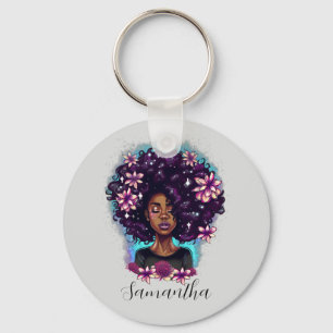 Floral Sparkling Afro Frau Schlüsselanhänger
