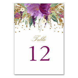 Floral Sparkling Amethyst Tischnummer Card