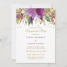 Floral Sparkling Amethyst Wedding Engagement Party Einladung