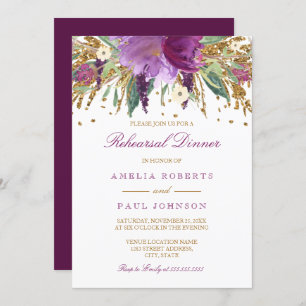 Floral Sparkling Amethyst Wedding Probe Dinner Einladung