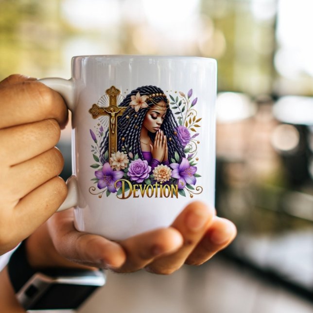 Floral Spirituelle Afrikanische Amerikanerin beten Kaffeetasse (Von Creator hochgeladen)