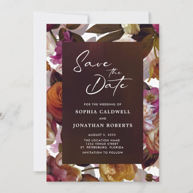 Floral Splendor QR Code Moderne moderne Hochzeit Save The Date (Vorderseite)