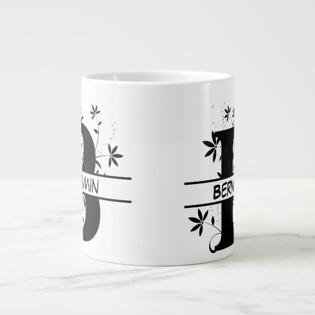 Floral Split Angepasstes Alphabet-Monogramm Letter Jumbo-Tasse (Vorderseite)