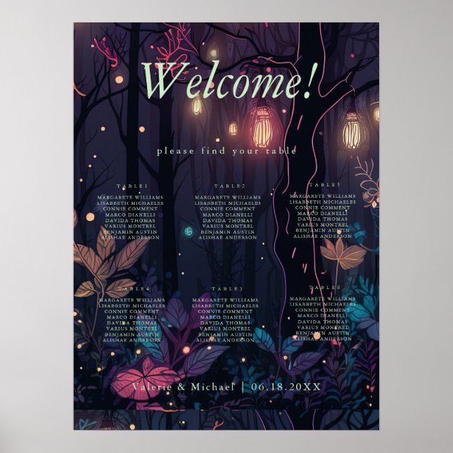 Floral Spray Fantasy Art 6 -Tables Seating Chart Poster (Vorne)
