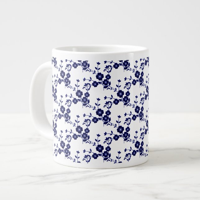 Floral Spray, S1-Blue-White-Jumbo-Kaffee-Tasse Jumbo-Tasse (Vorderseite Links)