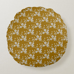 Floral Spray-S1-Gold-weiß 2-16 in RUNDPILLOW Rundes Kissen