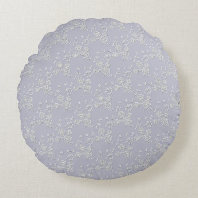Floral Spray-S1-Lila-weiß-16in ROUND PILLOW Rundes Kissen (Vorderseite)