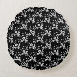 Floral Spray-S1-Schwarz-Weiß-16in RUNDPILLOW Rundes Kissen