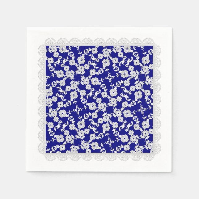 Floral Spray, spitz-weiß-blau-PAPIERPARTY NAPKINS Serviette (Vorderseite)