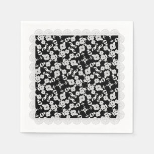 Floral Spray,spitz-weiß-schwarz-PAPIERPARTY NAPKIN Serviette