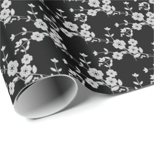 Floral Spray, Stil 1-BLACK-WHITE-GIFT-WRAP-PAPIER Geschenkpapier