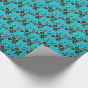 Floral Spray, Style 1-AQUA-BROWN-GIFT-WRAP-PAPIER Geschenkpapier