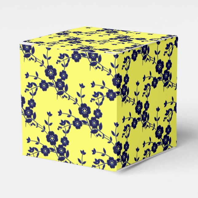 Floral Spray Style 1-blau-gelbe Dr-SQ FAVOR BOXES Geschenkschachtel (Vorderseite)