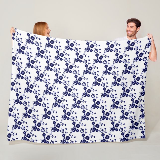 Floral Spray-Style 1-blau-weiß- Fleecedecke (Beispiel)