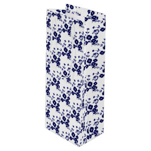 Floral Spray Style 1, Blue-White-WINE-GIFT-BAG Geschenktüte Für Weinflaschen