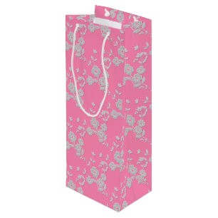Floral Spray Style 1, Pink-White-WEIN-GIFT-BAG Geschenktüte Für Weinflaschen