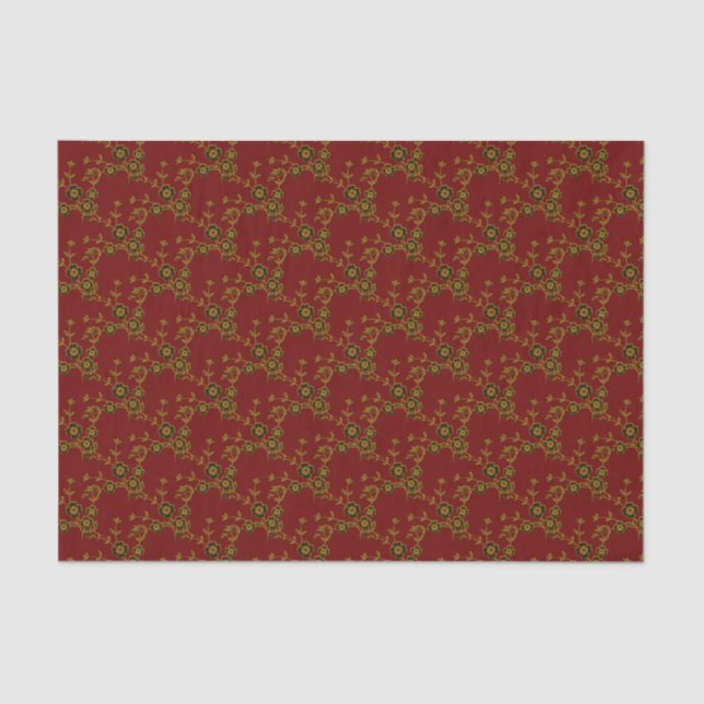 Floral Spray Style 1, Red-Gold-TISSUE-WRAP-PAPIER Seidenpapier (Vorderseite)