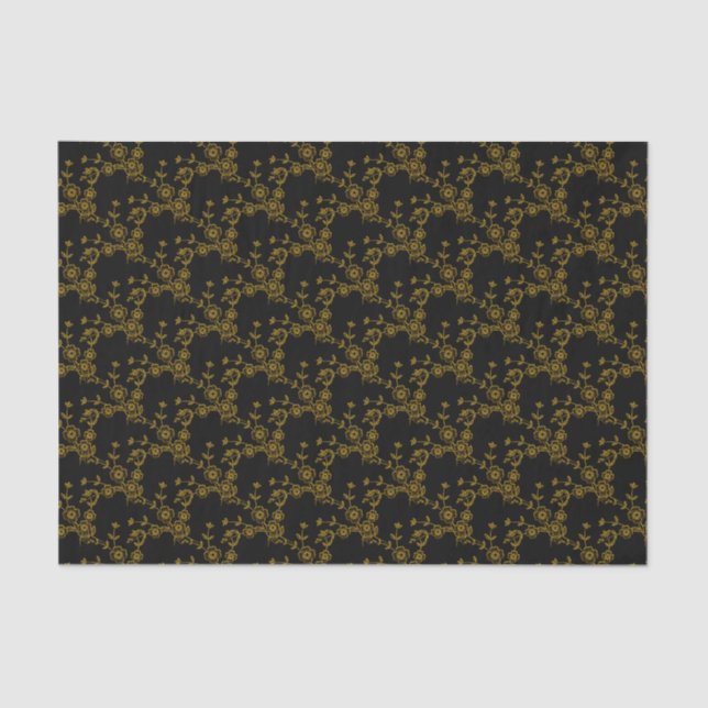 Floral Spray Style 1 Schwarz-Gold-GEWEBE-WRAP Seidenpapier (Vorderseite)