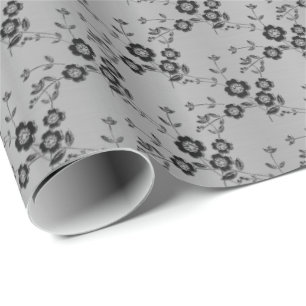 Floral Spray, Style 1-SILVER-GIFT-WRAPPING-PAPIER Geschenkpapier