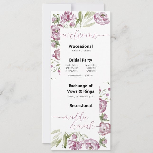 Floral Spray Wedding Program (Vorderseite)