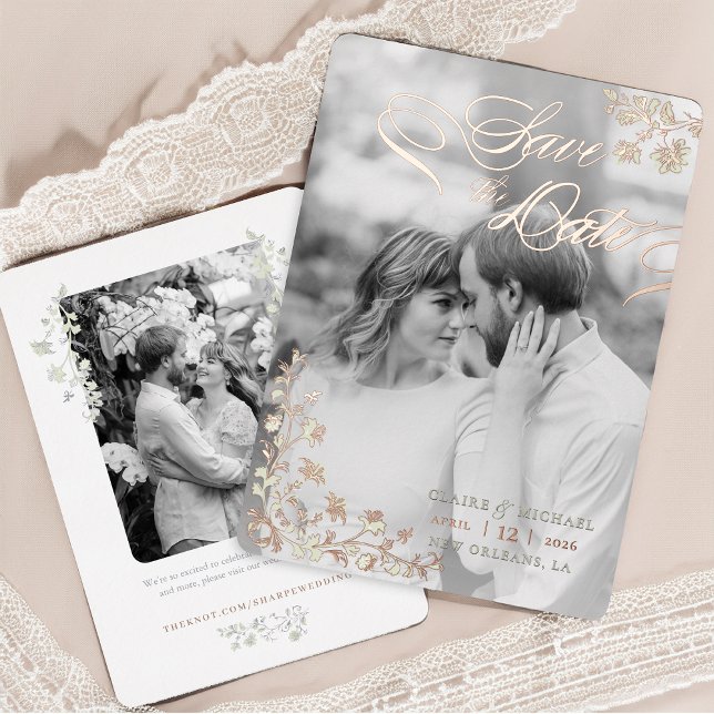 Floral Spring Chinoiserie Save the Date Folieneinladung (Von Creator hochgeladen)