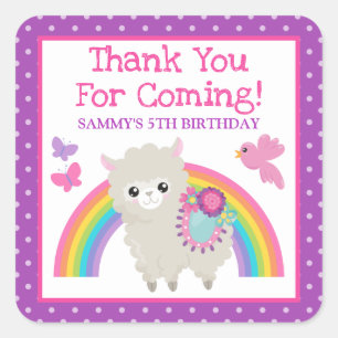 Floral Spring Llama & Rainbow Birthday Quadratischer Aufkleber