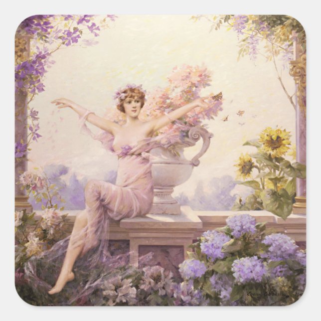 Floral Sprite Quadratischer Aufkleber (Vorderseite)