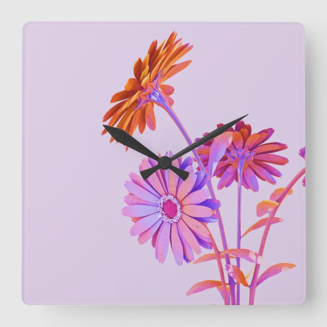 Floral Square Wall Clock Quadratische Wanduhr (Vorderseite)