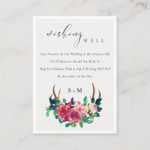 Floral Stag Antler Monogram Hochzeit wünschend gut Begleitkarte