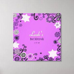 Floral Star Lila Bat Mitzvah Sign-In Board Leinwanddruck