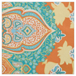 Floral Star Textile Orange Paisley Fabric Art Stoff