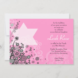 Floral Star von David Bat Mitzvah Einladung Rosa