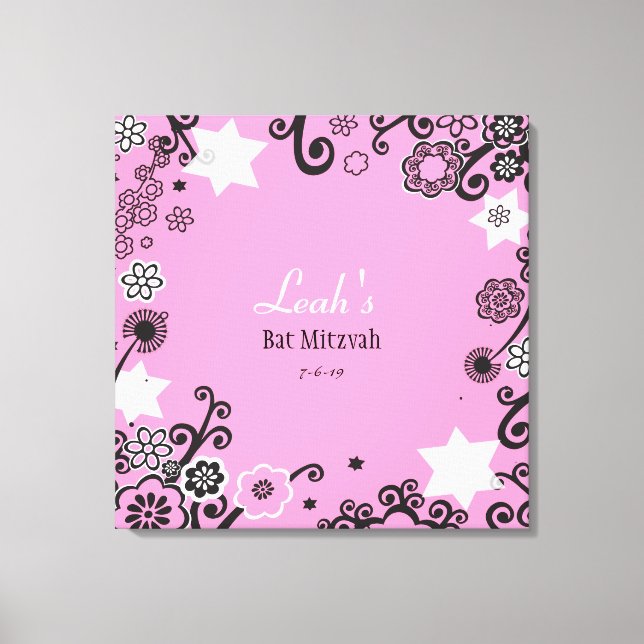 Floral Star von David Bat Mitzvah Sign-In Board Leinwanddruck (Vorderseite)