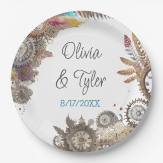 Floral Steampunk Hochzeitstag und Namen Pappteller