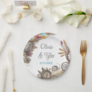 Floral Steampunk Hochzeitstag und Namen Pappteller