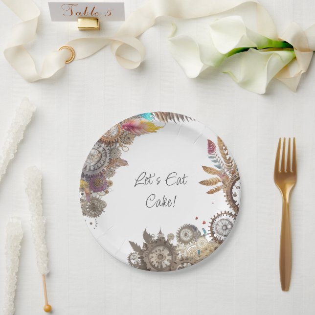 Floral Steampunk Hochzeitstag und Namen Pappteller (Hochzeit)