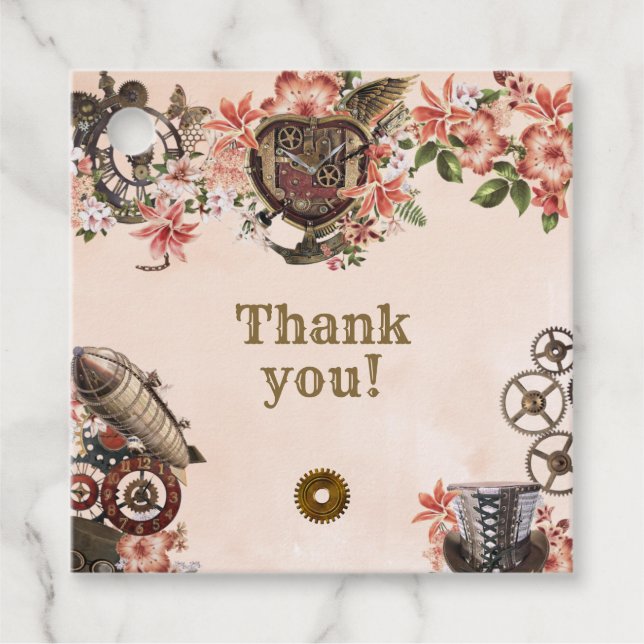 Floral Steampunk Vielen Dank Geschenkanhänger (Vorderseite)