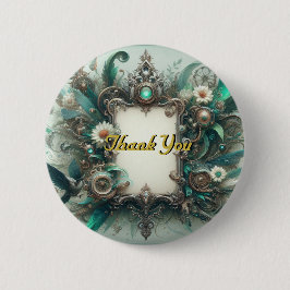 Floral Steampunk Wedding Green und Silver Button