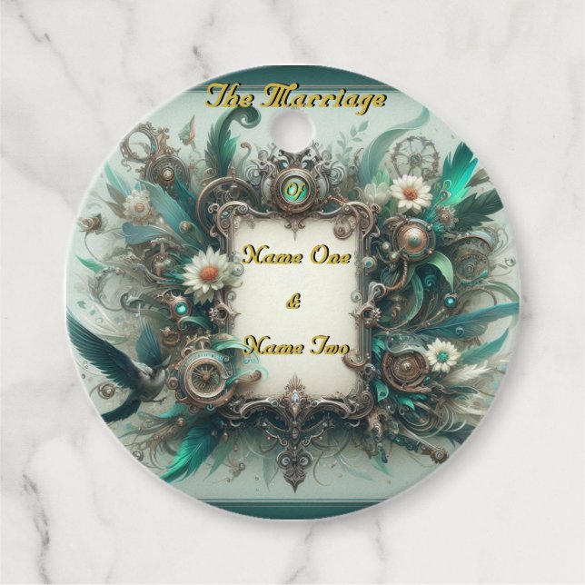Floral Steampunk Wedding Green und Silver Geschenkanhänger (Vorderseite)